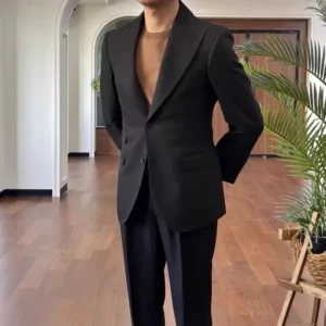 Italian Style Beaded Business Suits Single Breasted Wide Collar TR All Match Men’s Coat Polyester Fiber 280g