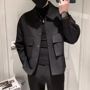 Jackets Men Autumn Pockets Turn-down Collar Skinny Fashion Outwear Plus Size Streetwear BF Clothing Cazadora Hombre
