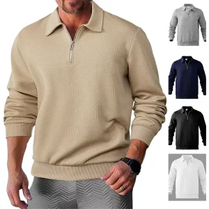 Jacquard Lapel Men’s 420 Grams Half Zipper Long Sleeved Top Sportswear Men’s Casual Sweatshirts Polo Shirt