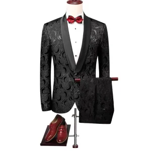 Jacquard Men’s Suit Casual Blazers Man’s Pants White Suits