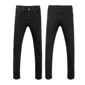Jeans Factory Sales Designer Ripped Slim Fit Denim Jeans Homme Skinny Men’s Black Jeans