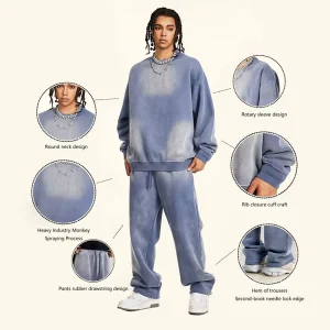 K2429 Men’s High End Casual Two Piece Set Autumn Street Gradient Plus Velvet Loose Sweatshirt Tracksuits Trendy for Fall