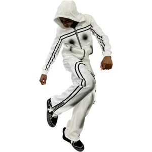KY Men’s Solid Spandex/Cotton Breathable Tracksuit 2 Piece Zip Hoodie & Trousers Set Autumn