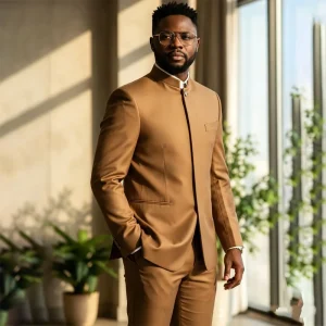Khaki Formal Men’s Suits Elegant Single Breasted 2 Piece Jacket Pants Sets Wedding Blazer Outfits