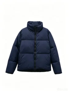 Khaki Men Casual Stand Collar Zipper Puffer Jacket Nylon 80% Windproof Breathable Warm Winter Coat Custom Logo