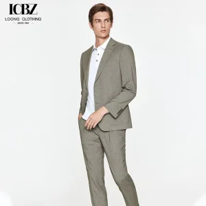 Khaki Men’s Korean Style Wedding Groom’s Business Casual Slim Formal Wool Silk Breathable Suit