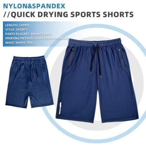 Knee Length Athletic Shorts For Men Quick Dry Breathable Nylon Anti-Wrinkle Casual Sports Shorts For Gym Summer Outdoors