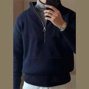Knitwear Manufacturer Custom Quarter 1/4 Half Men’s Turtleneck Knit Sweater Jumper Fashion Casual Men Zipper Sweater Outfits