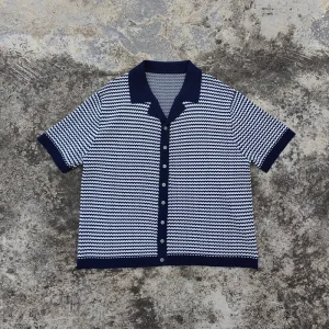 Knitwear Manufacturers Men’s Cotton Knitted Top Vintage Causal Crochet Polo Cardigan Custom logo Short Sleeve Sweater Knit Shirt