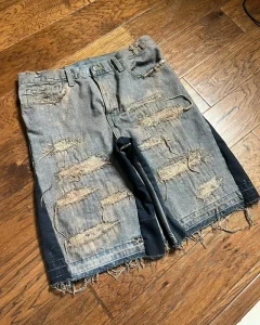 Kodo Custom Men’s Mid Waist Drawstring Closure Distress Washed Raw Hem Denim Shorts Knee Vintage Jeans OEM Service Breathable
