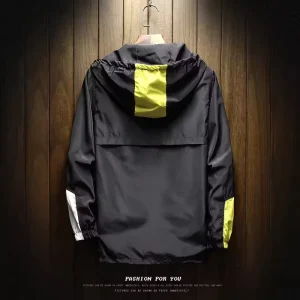 Korean Style Men’s Reversible Hooded Varsity Jacket Waterproof Trendy Loose Casual Pullover Coat Color Matching for Autumn