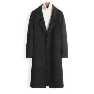 L-4 XL Customized Coat for Warmth Single Row Button Fastening Men’s Wool Double-sided High-end Style Men’s Knee-length Overcoat
