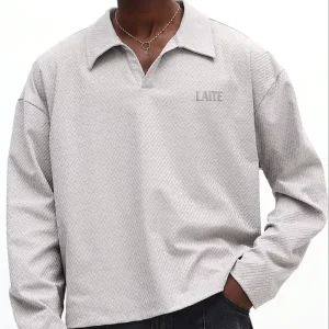 LTD MTP1001 Manufacturer Custom Embroider Logo Quiet Luxury Old Money Long Sleeve V Neck Polo Shirts Jacquard Men’s Polo Shirts