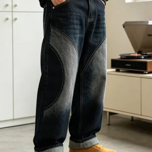 LTD MTR1015 Washed Patchwork Denim Pants Baggy Wide Leg Jeans Contrast Stitching Brand Apparel Supplier