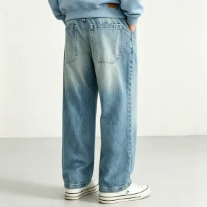 LTD MTR1019 Washed Wide Leg Jeans Back Patch Pocket Denim Pants Relaxed Fit Private Label Denim