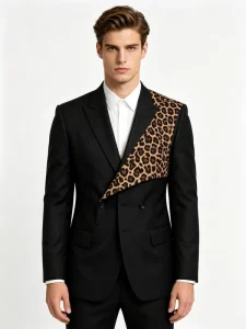 La Sape Culture Congo Football Leopard Print Men’s Blazer Jacket (With Leopard Brooch)