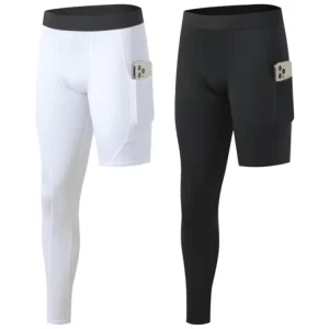Lanyu Men’s Compression Pants Single Leg Tight Sports with Pockets for Basketball Base Layer Patchwork Design for Adults