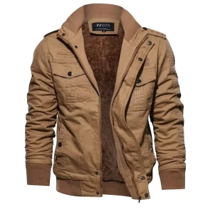 Large Size Men’s Casual Stand Collar Coat Autumn Winter Cotton Velvet Padded Cargo Jacket Design