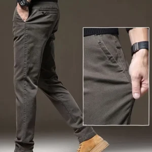 Latest Best selling Autumn Warm Button Casual Business Office Slim Fit Elastic Pencil Pants Mid Waist Men’s Pants