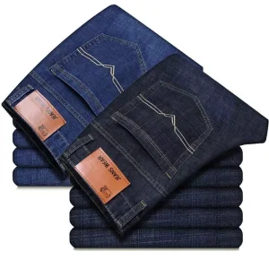Leisure Elastic Wear-resistant Work Pants Custom Designer Plussize Trousers Men’s Straight Black Blue Brand Slim Jean