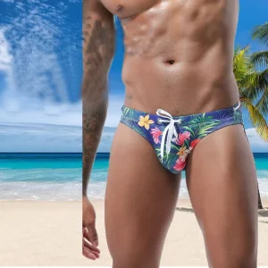 Leopard Print Digital Print Men’s Beach Spa Low-Rise Triangle Swimwear Swim Brief Swim Shorts Trunks Beach Pants