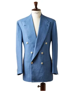 Light Blue Men’s Blazer Single Breasted Linen Texture Formal Business Suit Jacket