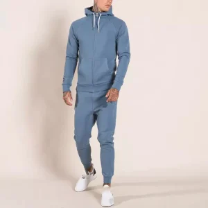Light Blue Regular Fit Men’s Autumn Windproof Breathable Plus Size Tech Fleece Fitness Tracksuit