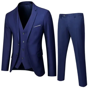 Light Gray Black Formal Suit 3 Pcs Blazer Vest Pants Slim Fit 2 Button Men’s Tuxedo Suit Dress