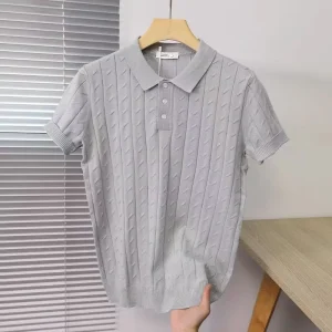 Light Luxury Knitted Short Sleeved Polo Shirt Men’s Summer New Item Solid Color Ice Silk Lapel Half Sleeved T shirt Men