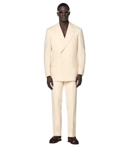 Light White Grid Plaid Men’s Suits Double Breasted 3 Pieces Slim Fit Groom Wedding Tuxedo Blazer Set