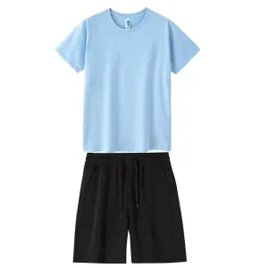 Lightweight Summer Men’s Crew-neck Short Pants + Cotton T-shirt for Daily Wear As an Outer Layer – a Two-piece Sportswear Set