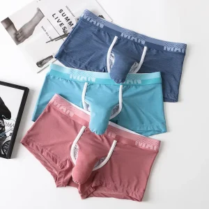 Long Sexy Bullet-Style Mid-Rise Boxers Men Letter Pattern Breathable Knitted Spandex Polyester Comfortable Men’s Underwear