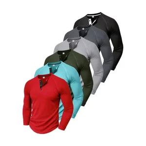 Long Sleeve Men’s Casual Shirt Round Neck Button Polyester Fitness Tops Quick Dry Plus Size Daily Wear Sweatshirts for Men