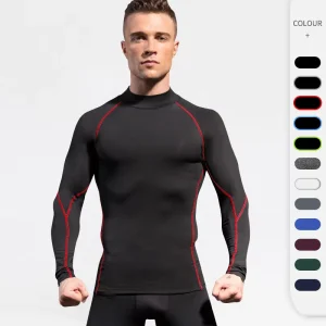 Long Sleeve Men’s Tight Active Top Elastic Polyester Spandex S-2XL European Size Tight Fitting Top for Men