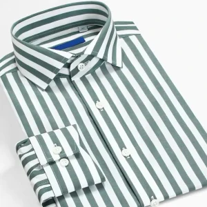 Long Sleeve Quick Dry Men’s Shirts Recycled Polyester Spandex Striped Custom Casual Dress Shirts