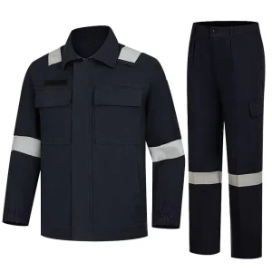 Long Sleeve Reflective Cotton Wear Safety Hi Vis Men’s Workwear 2 Piece Navy Blue Button up Work Shirts and Pant