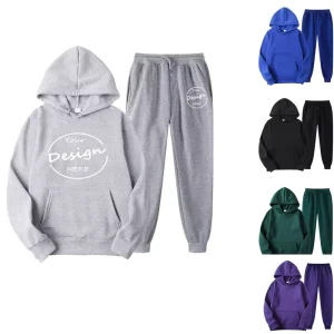 Long Sleeve Street Wear Sports Gym Plus Size Men’s Set Custom Puff Print Blank Solid Oversize Men Sweatsuit Tracksuit