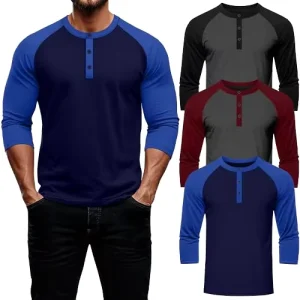 Long Sleeve T-shirts Men’s Classic O-Neck Raglan Long Sleeve t Shirt 100% Organic Cotton Button Men’s Long Sleeve T-shirts W143