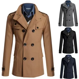 Long Sleeved Double Breasted Overcoat Men Winter