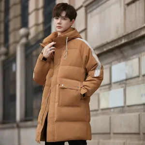 Long Women’s & Men’s Plus Size Winter Puffer Jacket White Goose Custom Made Zipper Closure Drum Packaging