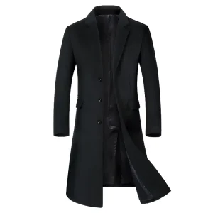 Long Wool Blend Overcoat Fashion Woolen Man Winter Long Sleeve Jacket Coat