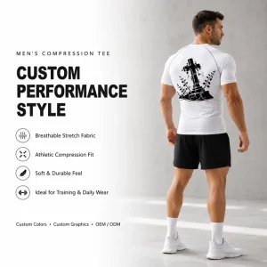 Low MOQ Supplier Men’s Quick Dry Gym Training Shirt Custom Design Elastic Compression Base Layer for Sportswear Startups