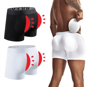 Low Rise Knitted Breathable Cotton Eco Friendly Seamless Anti Bacterial Boxer Brief Underwear Removable Pad Butt Lifting Men’s