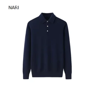 Luxury Cashmere Men’s Polo Shirt Sweater Long Sleeve Quarter Buttons Polo Shirt