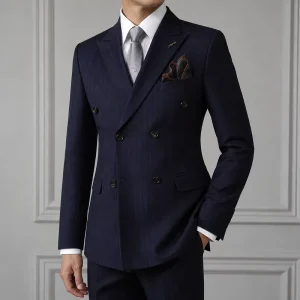 Luxury Custom Double Breasted Italian Style Men’s Blazer Pinstripe Slim Fit Formal Business Jacket Wedding Party Prom