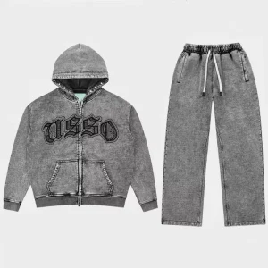 Luxury Hoodie Set Custom Vintage Washed Activewear Men’s Zip Hoodie 100% Cotton Oversized Tracksuits for Men