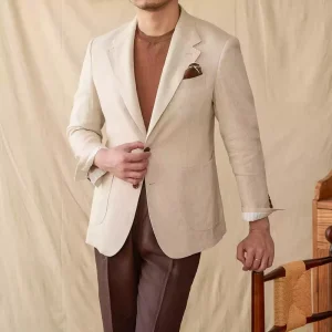 Luxury Linen Men Blouse Slim Single Breasted Men Suits Blazer Jacket Suit for Men