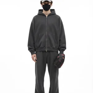 Luxury Plain Heavyweight Cotton Fleece Double Zipper Men’s Hoodie Custom Cropped Boxy Zip Up Sweatshirt for Men