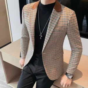 Luxury and Fashionable Men’s Suit Jacket Blazer Business Slim Fit Lapel Plaid Dress Suit Wedding Groom Tailcoat Suit Jacket4XL M