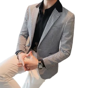 M 4XL Casual Suit Jacket Men’s British Collar Business Suit Top Checkered Jacket